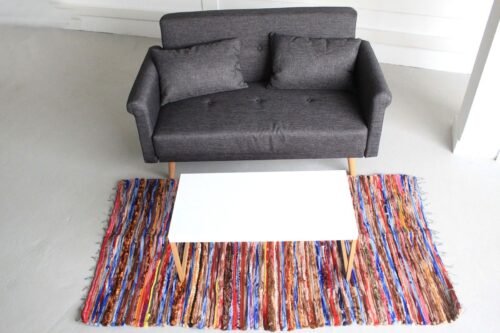 Large recycled cotton rag rug, 105 x 185 cm