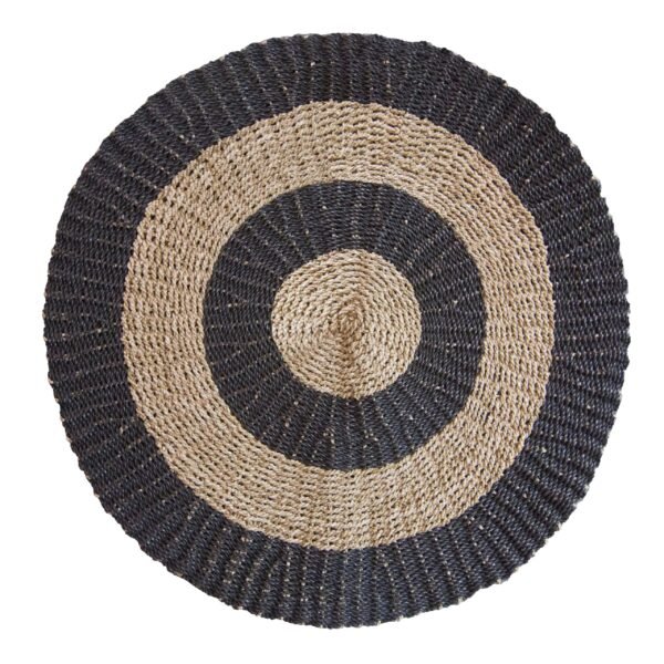 bG9jYWw6Ly9tZWRpYS85Si8wRS82MFIzMEMxRzZSVDMwRTlKLzA3OTIzNDE2LmpwZWc.jpg Black & Tan Circles Round Seagrass Rug – 1 m