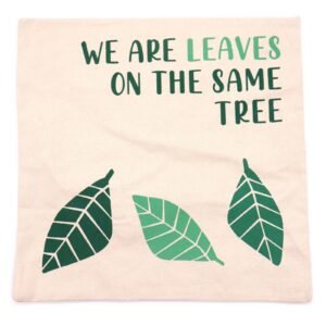 We Are Leaves Printed Cotton Cushion Cover – Yellow, Blue & Natural