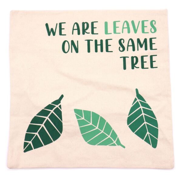 We Are Leaves Printed Cotton Cushion Cover – Yellow, Blue & Natural