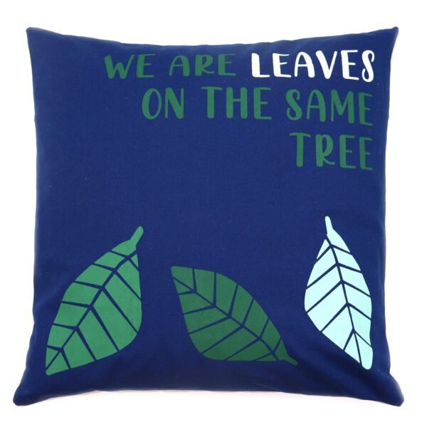 We Are Leaves Printed Cotton Cushion Cover – Yellow, Blue & Natural