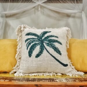 bG9jYWw6Ly9tZWRpYS85UC80Qy82MFIzMEMxRzZSVDM0QzlQL2VjMmU2OTcxLmpwZWc.jpg Palm Tree Linen Cushion Cover with Fringe – 45 x 45 cm