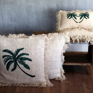 bG9jYWw6Ly9tZWRpYS85US80Qy82MFIzMEMxRzZSVDM0QzlRL2QyZDgxMDBlLmpwZWc.jpg Palm Tree Linen Cushion Cover with Fringe – 45 x 45 cm