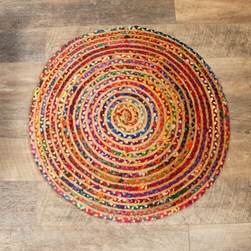 Round jute and recycled cotton rug, 90 cm