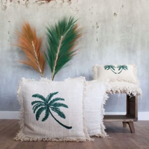bG9jYWw6Ly9tZWRpYS85Ui80Qy82MFIzMEMxRzZSVDM0QzlSL2QwMjcyYThmLmpwZWc.jpg Palm Tree Linen Cushion Cover with Fringe – 45 x 45 cm