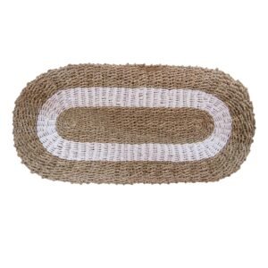 bG9jYWw6Ly9tZWRpYS8xRy8yQy82MFIzMEMxRzZSVDMyQzFHL2FmMzA1MmFkLmpwZWc.jpg White & Tan Oval Seagrass Rug – 60 x 120 cm