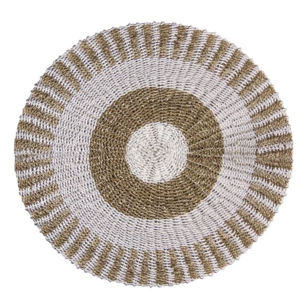 White & Tan Sun Round Seagrass Rug – 1 m