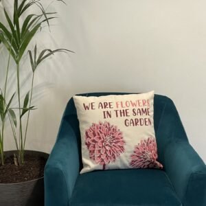 bG9jYWw6Ly9tZWRpYS8xUC9DRS82MFIzMEMxRzZSU0tDRTFQL2ZhYmNmM2M5LmpwZWc-1.jpg We Are Flowers Printed Cotton Cushion Cover – Olive, Pink & Natural
