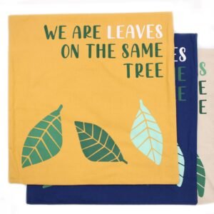 We Are Leaves Printed Cotton Cushion Cover – Yellow, Blue & Natural