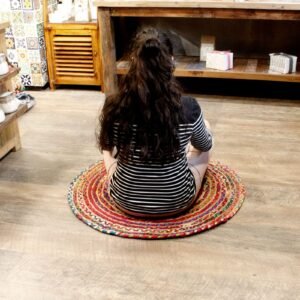 Round Jute & Recycled Cotton Rug – 90 cm