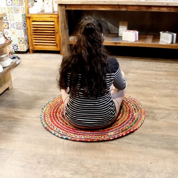 Round Jute & Recycled Cotton Rug – 90 cm