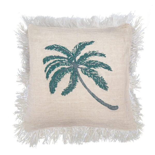 bG9jYWw6Ly9tZWRpYS9ISy80Qy82MFIzMEMxRzZSVDM0Q0hLLzBmZWM4MzM0LmpwZWc.jpg Palm Tree linen cushion cover with fringe, 60 x 60 cm