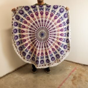 bG9jYWw6Ly9tZWRpYS9IUS80Qy82MFIzMEMxSjY0U0s0Q0hRLzExNDY0NjgzLmpwZw.jpg Small Mandala Roundie Cotton Art (130cm) - Peacock Purples