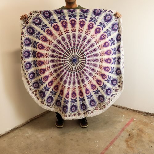 Peacock Purple mandala cotton wall hanging, 130 cm