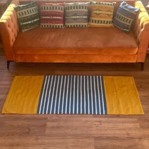 Yellow & Blue Indian Cotton Rug – 70 x 170 cm