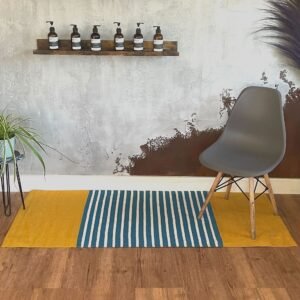 Yellow & Blue Indian Cotton Rug – 70 x 170 cm