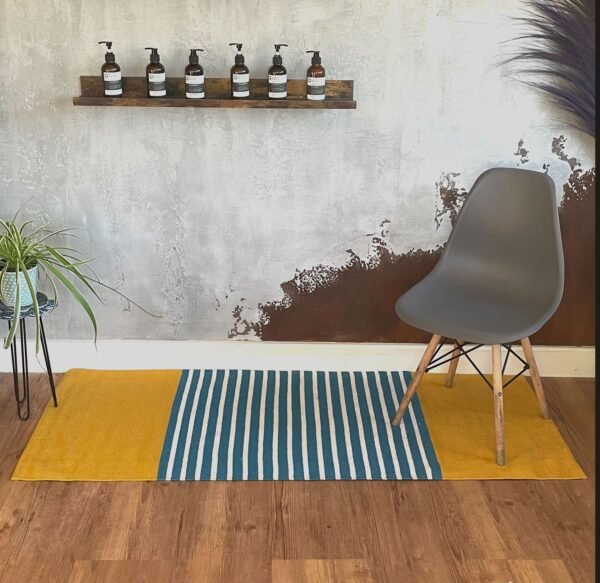 Yellow & Blue Indian Cotton Rug – 70 x 170 cm