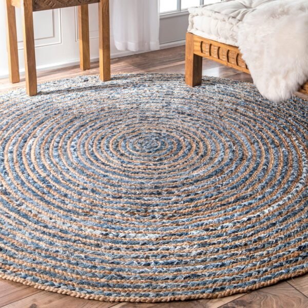 Round Jute & Recycled Denim Rug – 120 cm