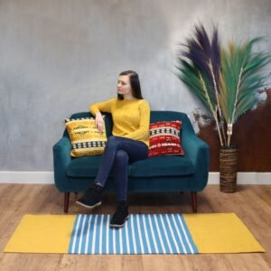 Yellow & Blue Indian Cotton Rug – 70 x 170 cm
