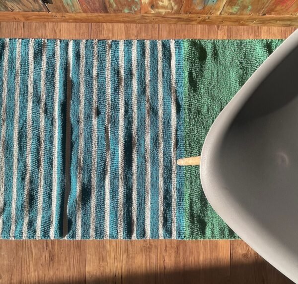 bG9jYWw6Ly9tZWRpYS9TTS80Qy82MFIzMEMxRzZSVks0Q1NNLzkzM2QyMWE5LmpwZWc.jpg Blue & Green Indian Cotton Rug – 70 x 170 cm