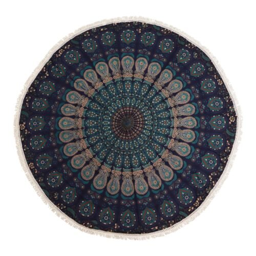 bG9jYWw6Ly9tZWRpYS9TTS80Qy82MFIzMEMxSjY0U0s0Q1NNLzY3OTMzZjZiLmpwZw.jpg Peacock Blue mandala cotton wall hanging, 130 cm