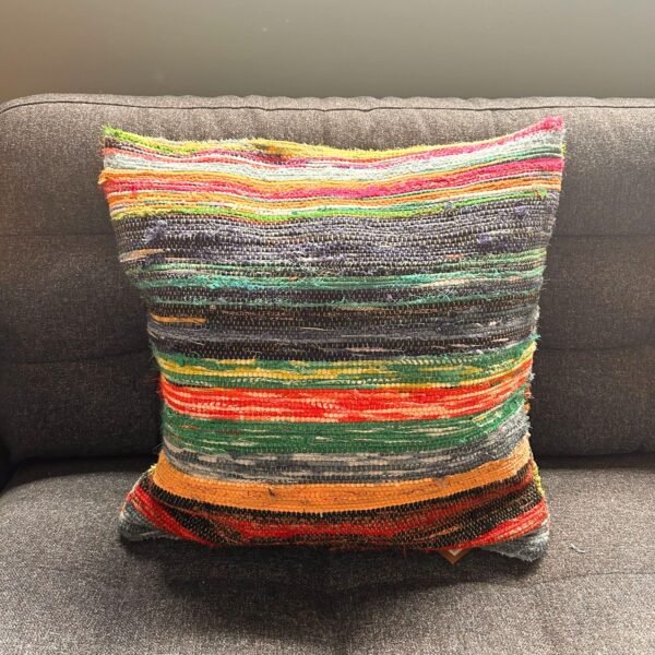 Natural Greens rag rug cushion cover