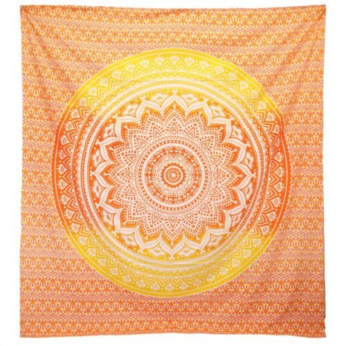 bG9jYWw6Ly9tZWRpYS9TUC9DRC82MFIzMEMxRzZXVDNDRFNQLzI4NTdiNDE5LmpwZWc.jpg Orange Umrao Mandala wall hanging and decorative spread