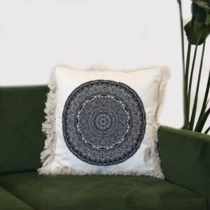 Black Traditional Mandala Cushion Cover – 45 x 45 cm