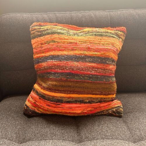 Sunrise Oranges rag rug cushion cover