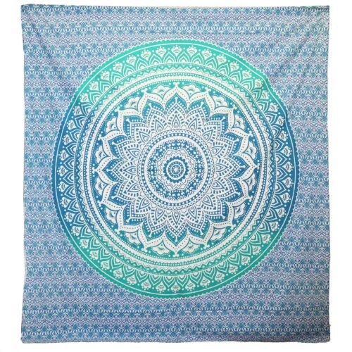 Green Umrao Mandala wall hanging and decorative spread