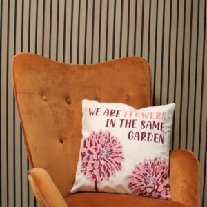 We Are Leaves Printed Cotton Cushion Cover – Yellow, Blue & Natural
